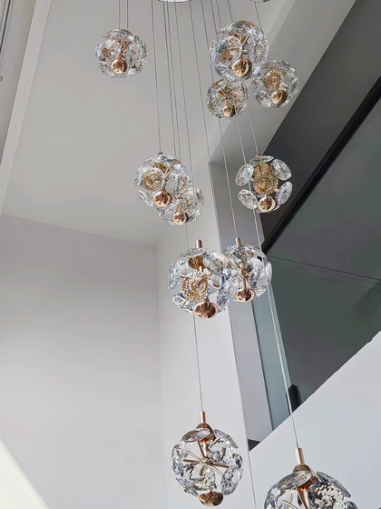 Modern Duplex Staircase Loft Luxury Crystal Ball Chandelier Apartment Open-Air Spiral Staircase Villa Living Room Lamp