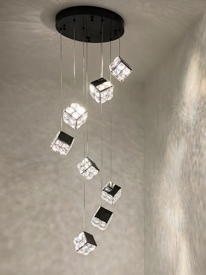 Stairwell Long Chandelier Creative Cube Crystal Duplex Loft High-Ceiling Villa Self-Built House Mezzanine Suspended Chandelier