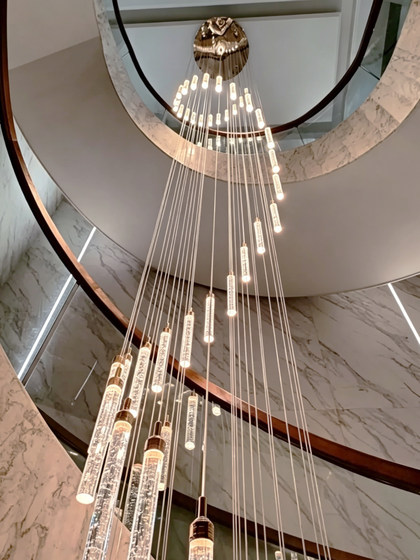 Modern Luxury Staircase Chandelier for Villa, High-Ceiling Duplex Long Chandelier, Loft Rotating Living Room Crystal Light