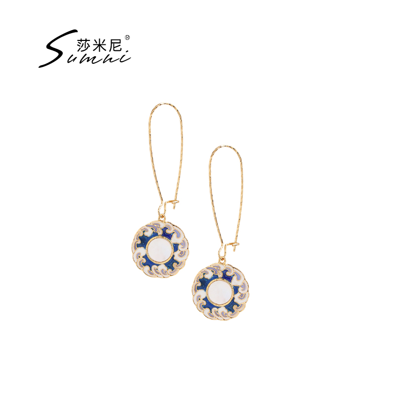 sumni Samini 18K gold-plated enamel color shell earrings women's European-style wave pattern temperament elegant earrings
