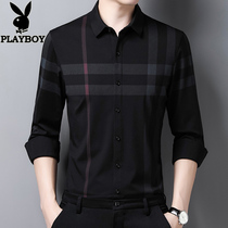 Playboy mens clothing spring and autumn plaid shirt mens long sleeve business leisure non-iron shirt middle-aged mens clothing