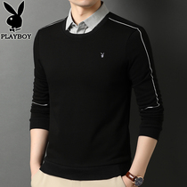 Playboy spring and autumn mens fake two long sleeve T-shirt cotton slim round neck shirt collar base shirt top