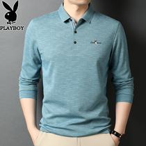 Playboy mens T-shirt long sleeve spring and autumn young and middle-aged Korean casual thin shirt POLO base shirt men
