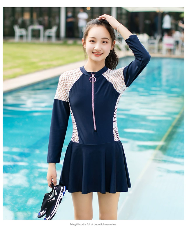 Mike Katie Girls One Piece Skirt Áo tắm Big Boy Mùa hè Cô gái phương Tây Phong cách rỗng áo tắm dài tay - Đồ bơi trẻ em