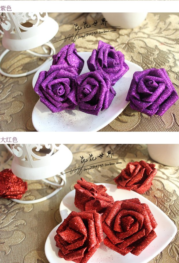 Mô phỏng hoa hồng 100 bông hoa pha lê vàng hoa đầu phấn 6cm màu xanh bùa mê chất liệu bó hoa - Hoa nhân tạo / Cây / Trái cây bình hoa lựu giả