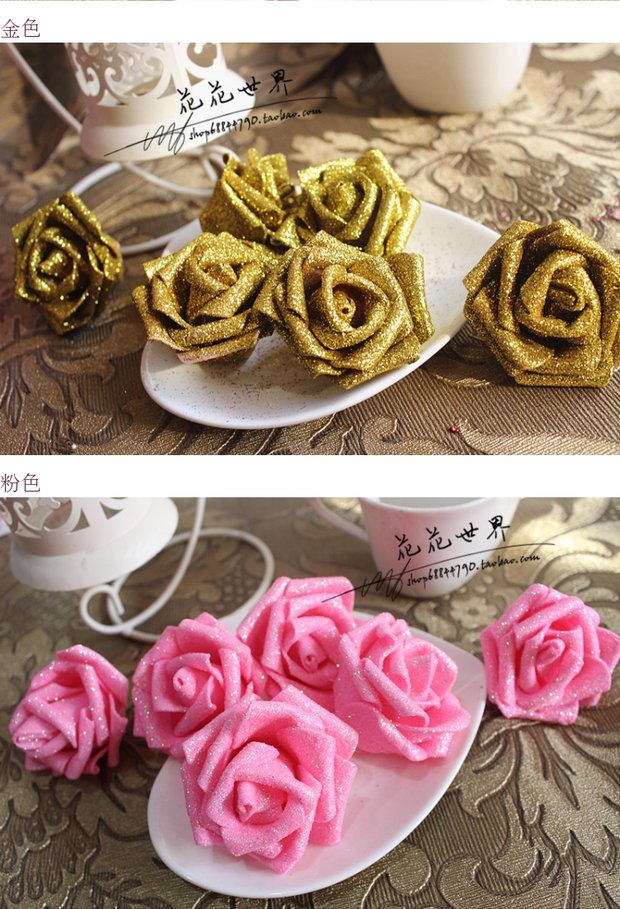 Mô phỏng hoa hồng 100 bông hoa pha lê vàng hoa đầu phấn 6cm màu xanh bùa mê chất liệu bó hoa - Hoa nhân tạo / Cây / Trái cây bình hoa lựu giả
