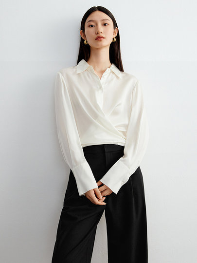 Disennis Satin-Acetat-Hemd 2025 Frühling und Herbst neues Pendler-Schnür-Einreiher-Revers-Langarm-Oberteil für Damen