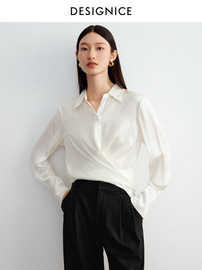 Disennis Satin-Acetat-Hemd 2025 Frühling und Herbst neues Pendler-Schnür-Einreiher-Revers-Langarm-Oberteil für Damen