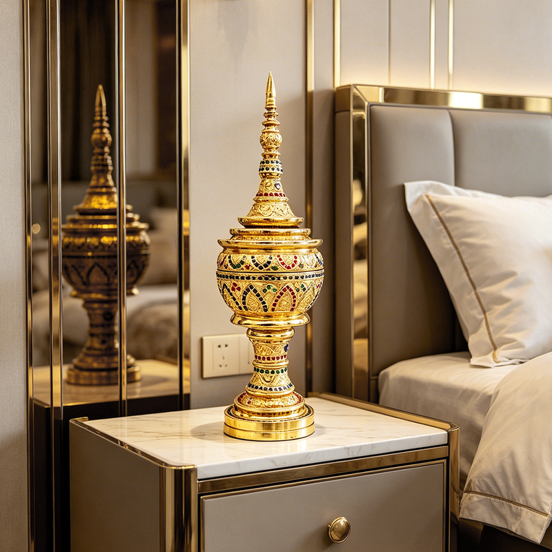 Thai Golden Tower Living Room Entrance Tv Cabinet Tabletop Home Feng Shui Ornaments Southeast Asian Style Light Luxury Home Decorations