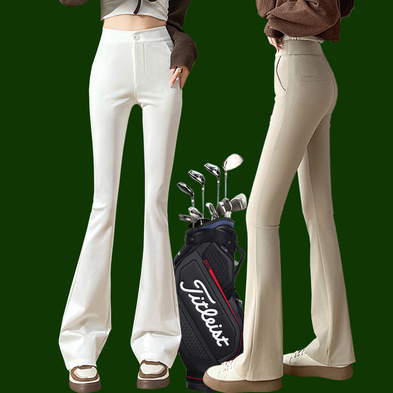 Korean Style Women's Golf Pants, Flared Pants, High-Waisted, Stretchy, Quick-Drying, Breathable, 9/10 Length, Extended Length, Slimming Pants for Plus-Size Women