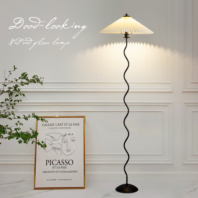 Medieval 100 pleated floor lamp day style minimalist living-room bedroom floor lamp Nordic decoration headboard atmosphere table lamp-Taobao