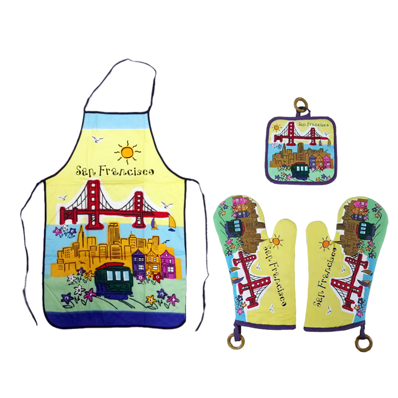 Travel Pure cotton oven insulation thickened gloves Baking anti-scalding anti-heat mat Anti-fouling canvas apron set