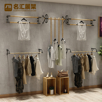 Womens clothing childrens clothing old vintage wrought iron wooden clothing store display stand Solid wood hanging side hanging bag rack hat rack