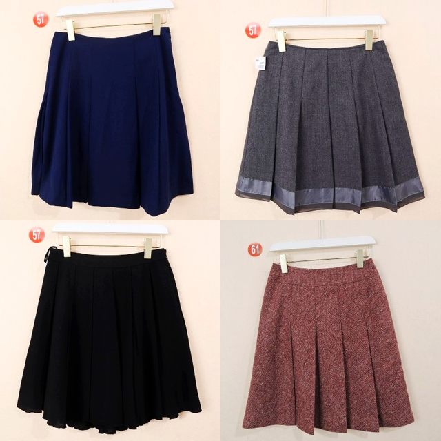 Japanese sweet university pure wool pleated skirt women's mid-length high-length zipper pleated skirt short autumn and winter