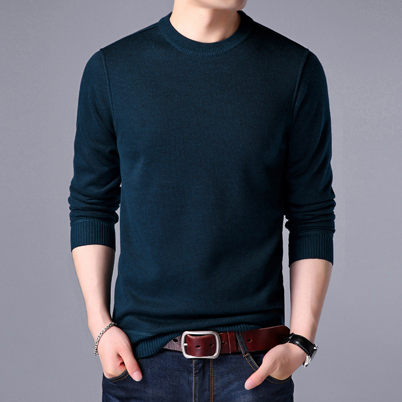 Áo len nam mùa đông cashmere cổ tròn cộng với áo len dệt kim nhung dày trung niên áo len màu đậm bố rộng cardigan nam