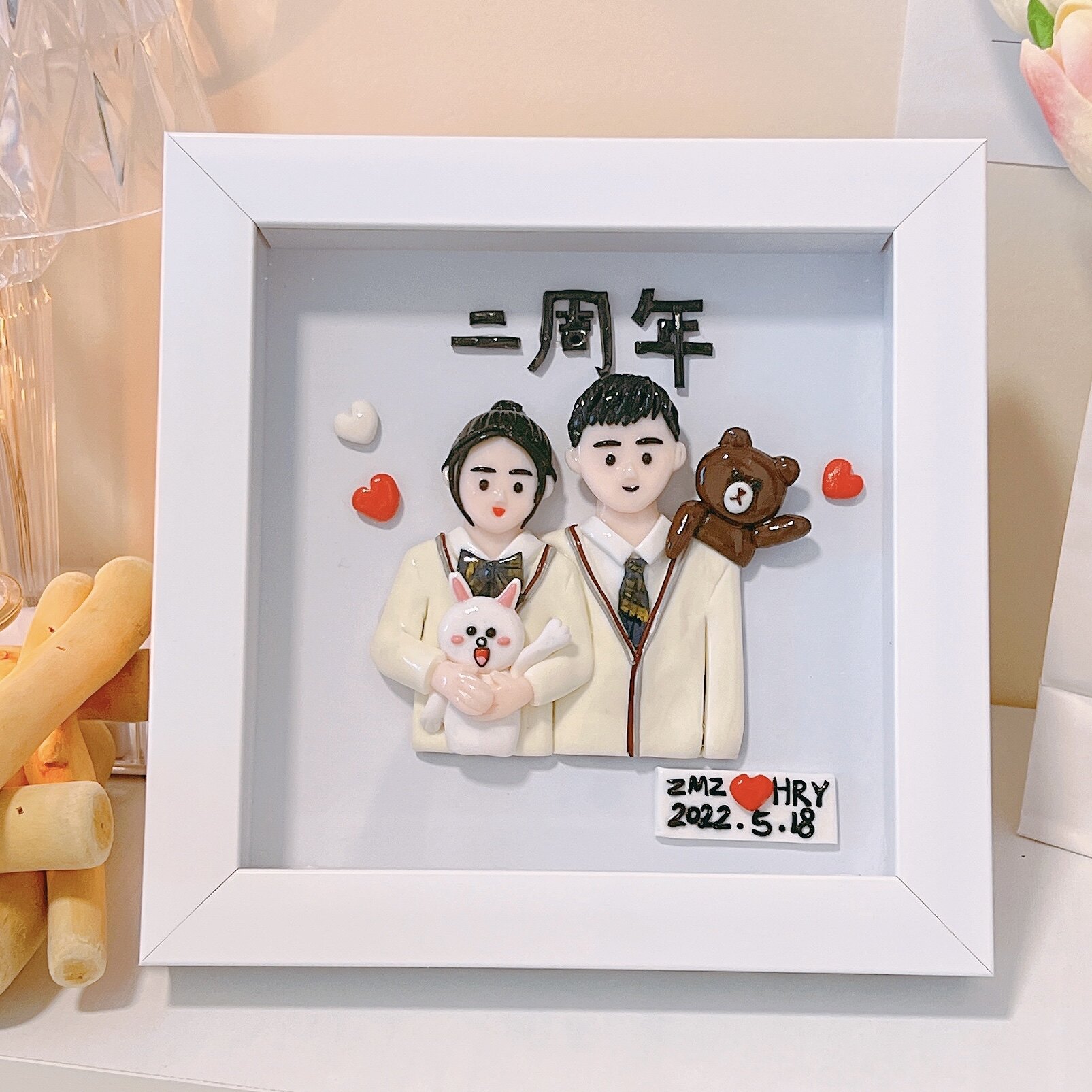 Yingzi Aimee soft pottery photo frame three-dimensional doll couple diy custom photo gift double small red book with the same paragraph
