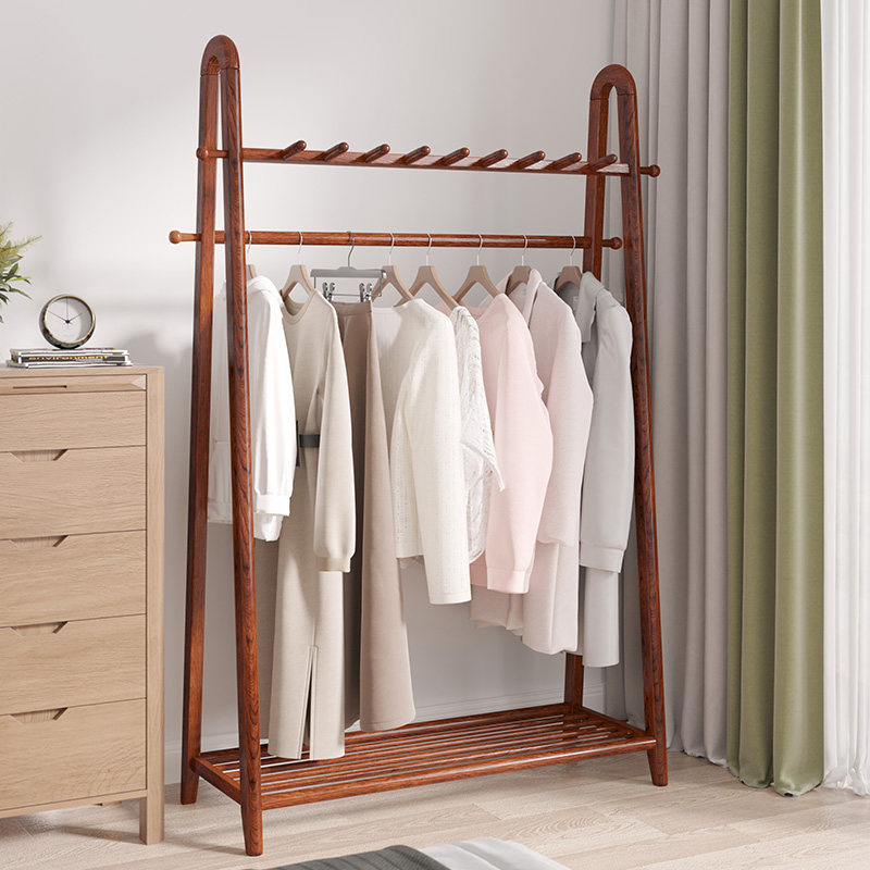 Solid wooden cap rack landing vertical clothes hanger straight drying rack bedroom living room coat rack plus coat-cut underwear rack
