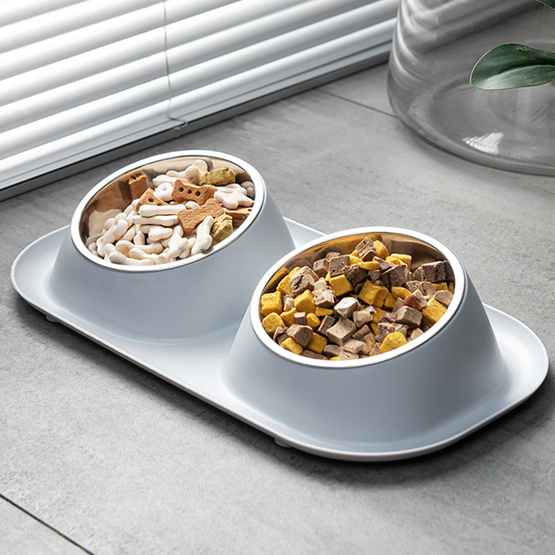 Cat bowl double bowl cat bowl dog food dog bowl rice bowl dog bowl pet cat rice bowl slanted mouth to prevent overturning cat food cat food bowl