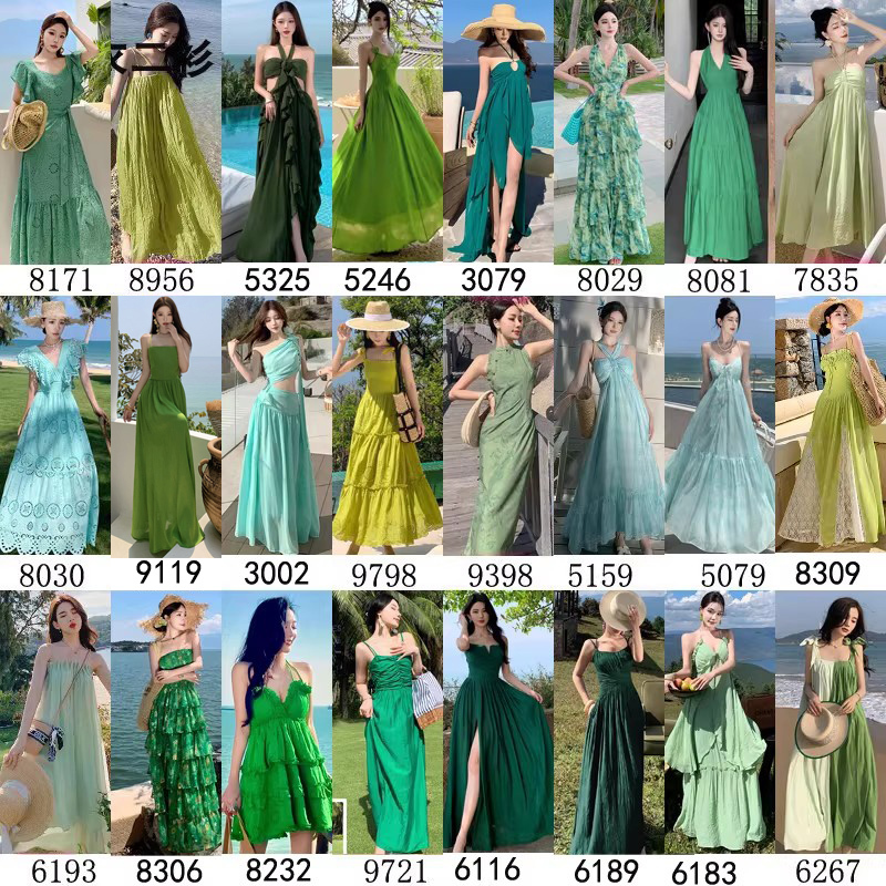 French-Style Avocado Green Vacation-Style Spaghetti Strap Long Dress for Women, Summer Travel Outfit in Sanya, Mini Dress