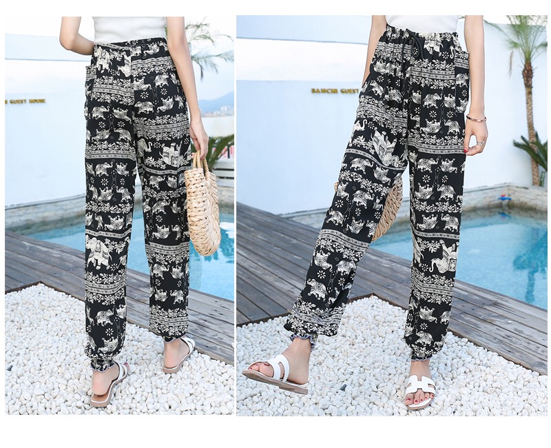 Mùa hè của phụ nữ quần cotton cotton quần harem lụa phần mỏng đàn hồi eo kích thước lớn chất béo mm cotton quần âu quần quần tây nữ lưng cao