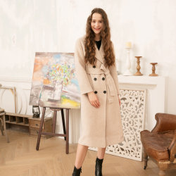 Monsoon autumn and winter commuting slim waist strap mid-length sheep wool coat double-sided wool coat for women 8824DA237