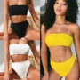2019 Amazon màu đen và trắng vàng rắn màu đặc biệt vải dệt kim bikini ống top eo cao gợi cảm áo tắm chia nhỏ ao boi nu