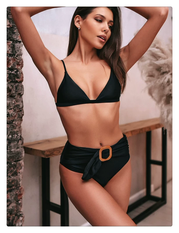 2020 bikini mới AliExpress phong cách nóng bỏng phụ nữ cạp cao màu đen áo tắm xẻ tà Đồ bơi sexy Âu Mỹ - Bikinis