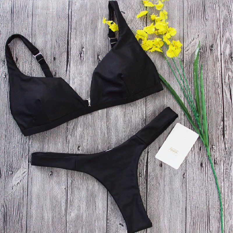 Aliex 2017 mẫu bùng nổ màu đen hai dây sau lưng bikini bikini hai mảnh gợi cảm đồ tắm biển nữ cao cấp