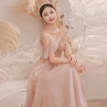 Wedding Pink Small Gown High Waist Style 2021 Banquet Temperament Long Fairy Skirt Evening Dress dress