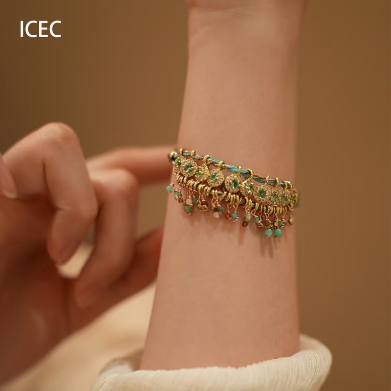 Bohemian Style Sparkling Pine Blue Tassel Braided Bracelet for Women, Ethnic Style, Fashionable Retro Atmosphere Holiday Jewelry Bohemian Style Sparkling Pine Blue Tassel Braided Bracelet for Women, Ethnic Style, Fashionable Retro Atmosphere Holiday Jewelry