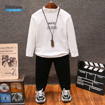 Boys Middle Tong Collar Collar Korean Pullover Long Sleeve T-shirt Letter Printing Leisure Interior base shirt Tide