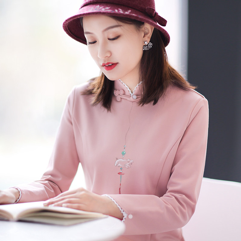 淘宝转运檀点芳心 伶俐柠檬中国风原创女装手绘中长款连衣裙文艺范11666