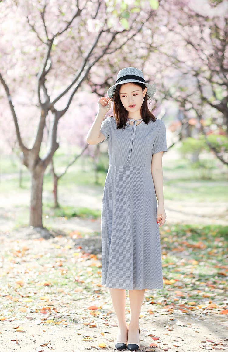伶俐 chanh 11507 retro văn học dân gian phong cách dân gian của phụ nữ sọc dài ăn mặc phong cách Trung Quốc đầm xoắn eo cao cấp