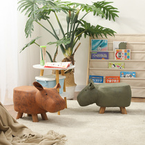 Animal Stool Children Cartoon Small Stool Baby Bench Swap Shoes Stool Creative Wear and stool solid wood Home