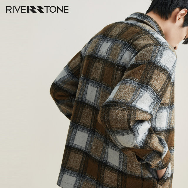 RS Men's Winter Winter Retro Wool Jacket 2024 New Winter Men's Casual Plaid Shirt Thick Jacket