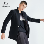 RS nam 2018 mùa đông mới thường đứng cổ áo màu rắn dài len coat coat men