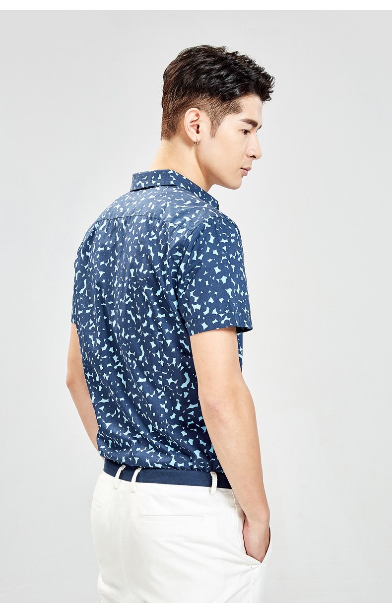 RS nam 2018 xuân hè mới nam thời trang giản dị cotton mỏng cổ áo in họa tiết tay áo ngắn áo sơ mi nữ hàn quốc