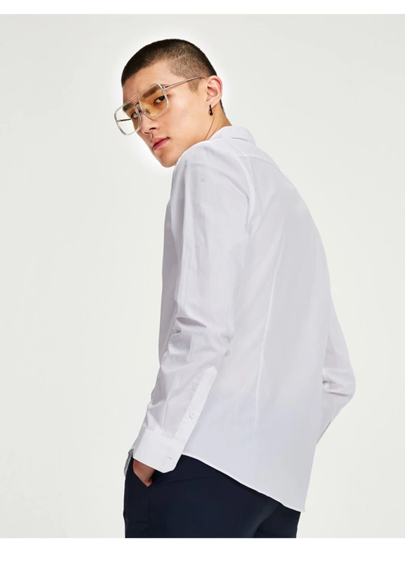Áo thun nam dài tay nam 2018 Xuân mới Hàn Quốc thời trang Slim kinh doanh áo sơ mi trắng