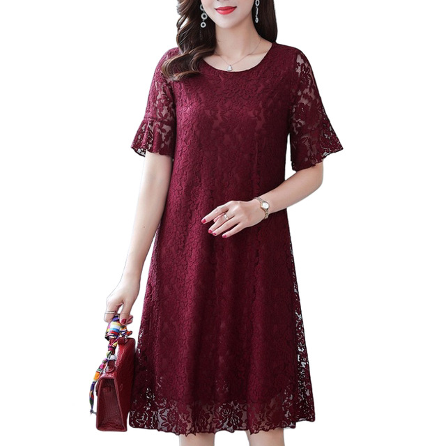 Quality fat mm lace belly-covering dress extra-large size female fashionable age reduction 240Jin [Jin equals 0.5kg] summer dress wedding banquet mother middle-aged