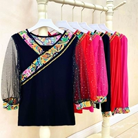 Квадратная танцевальная топ модальная танцевальная одежда средняя рукава тибетские Синьцзян Классический танец с короткими рукавами