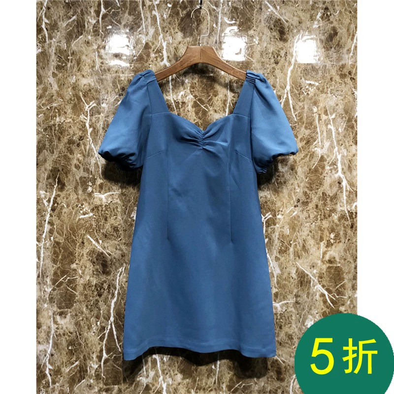 S hỏng 50% lưng cao cổ vuông tính khí váy đầm mùa hè của phụ nữ Xu hướng châu Âu mới tay áo lồng đèn giảm tuổi váy ngắn 5W - Váy eo cao