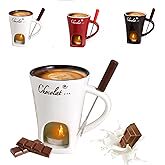Chocolate Fondue Mug with Fork and Candle, Sweet Ceramic Personal Chocolate Melting Cup, Birthday Gift Chocolate Fondue Mug with Fork and Candle, Sweet Ceramic Personal Chocolate Melting Cup, Birthday Gift