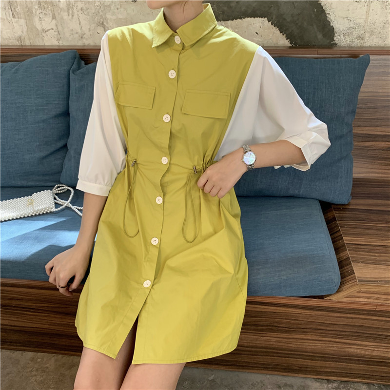 VK旗艦店 韓國風收腰拼接假兩件短袖洋裝