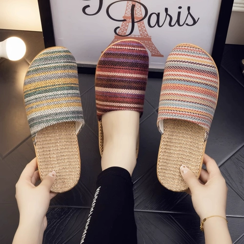 Японские высокие высококачественные тапочки, беззвучная ткань, слайдеры подходит для мужчин и женщин для беременных для домашнего использования, из хлопка и льна