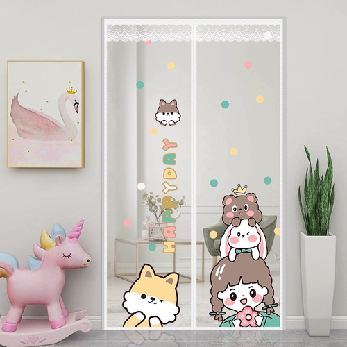 Противомоскитная занавеска на дверь, мультяшная летняя перегородка без дырокола, окно, домашняя спальня, магнитная присоска, без дырокола, экран на липучке, оконная перегородка, дверь