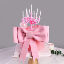 ins wind cake decoration pink oversized butterfly knot plugin meritocratic birthday party retro candle holder candle hem