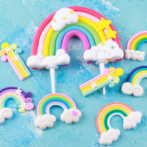 Bake cake decoration rainbow clouds star cake ornaments soft pottery rubber scene cake rainbow plug-in