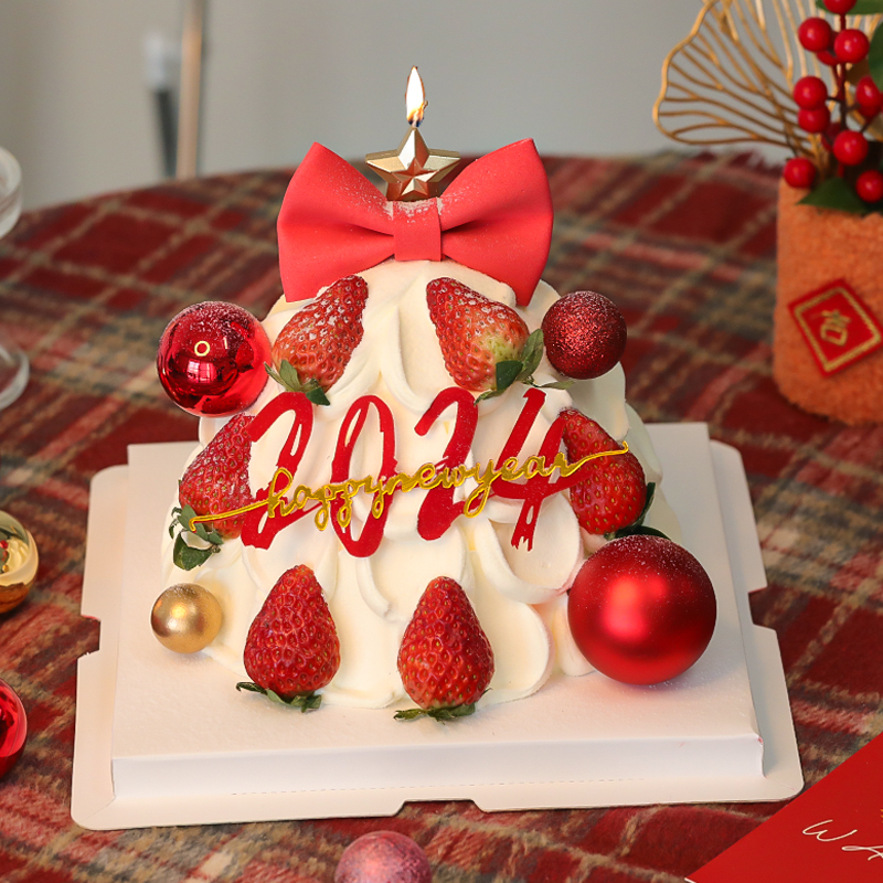 2024 New Year Cross Year Strawberry Hsu Wishes Tapie Cake Decoration Pendulum Red Butterfly Knot Pentagram Candle Plugin-Taobao