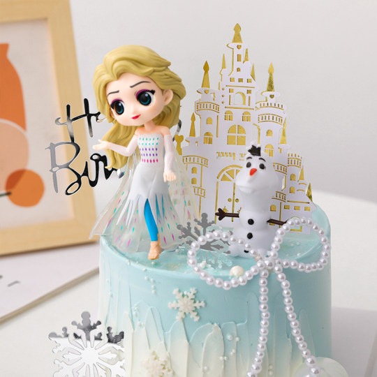 Girl's Birthday Cake Decoration Pearl Bow Plug-in Net Red Ice Snow Queen Aisha Princess Aisha Ornament