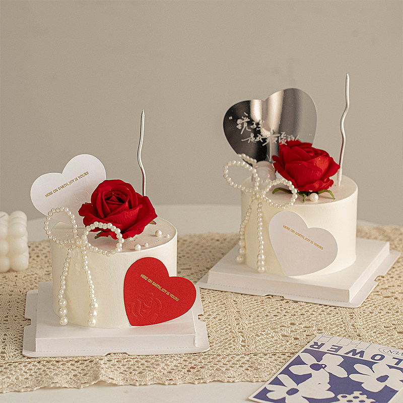 520 Valentine's Day cake decorates pearl butterfly knot piece rose confession couple love mirror plugin